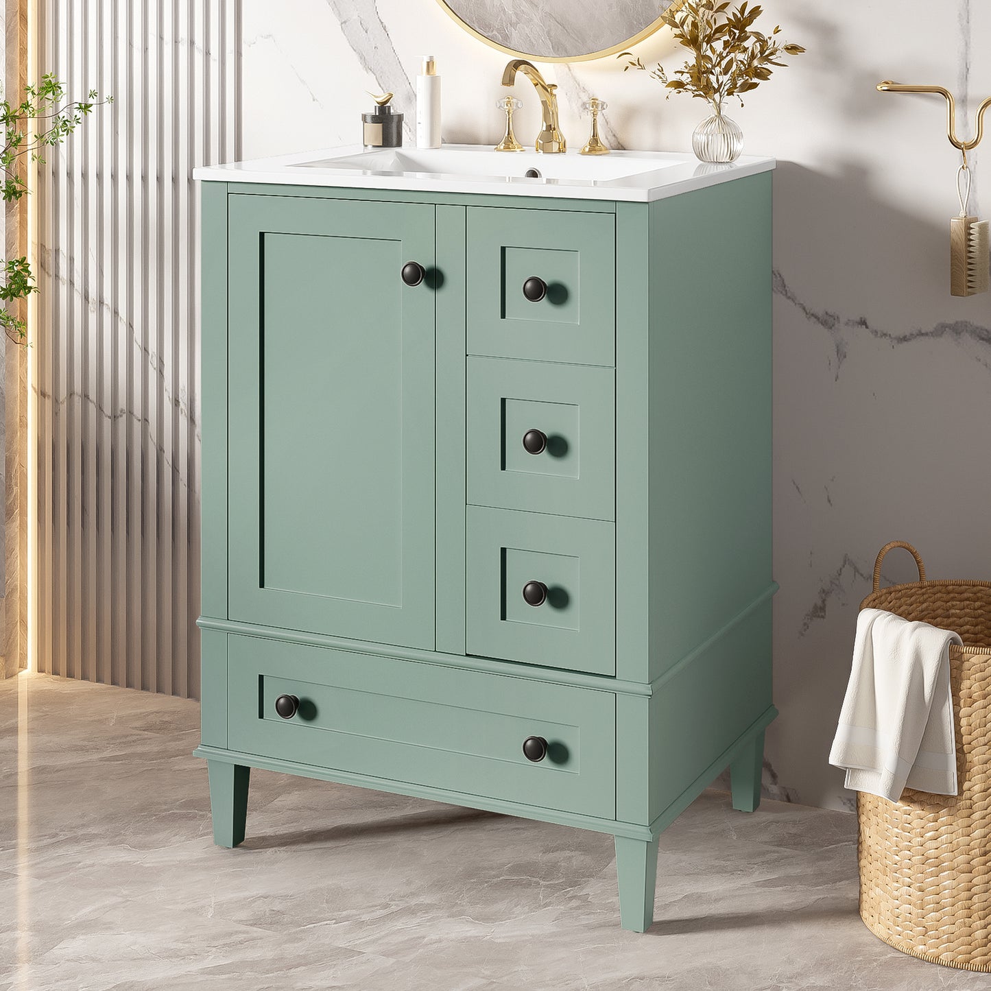 24-Inch Light Green Bathroom Vanity with Integrated Basin