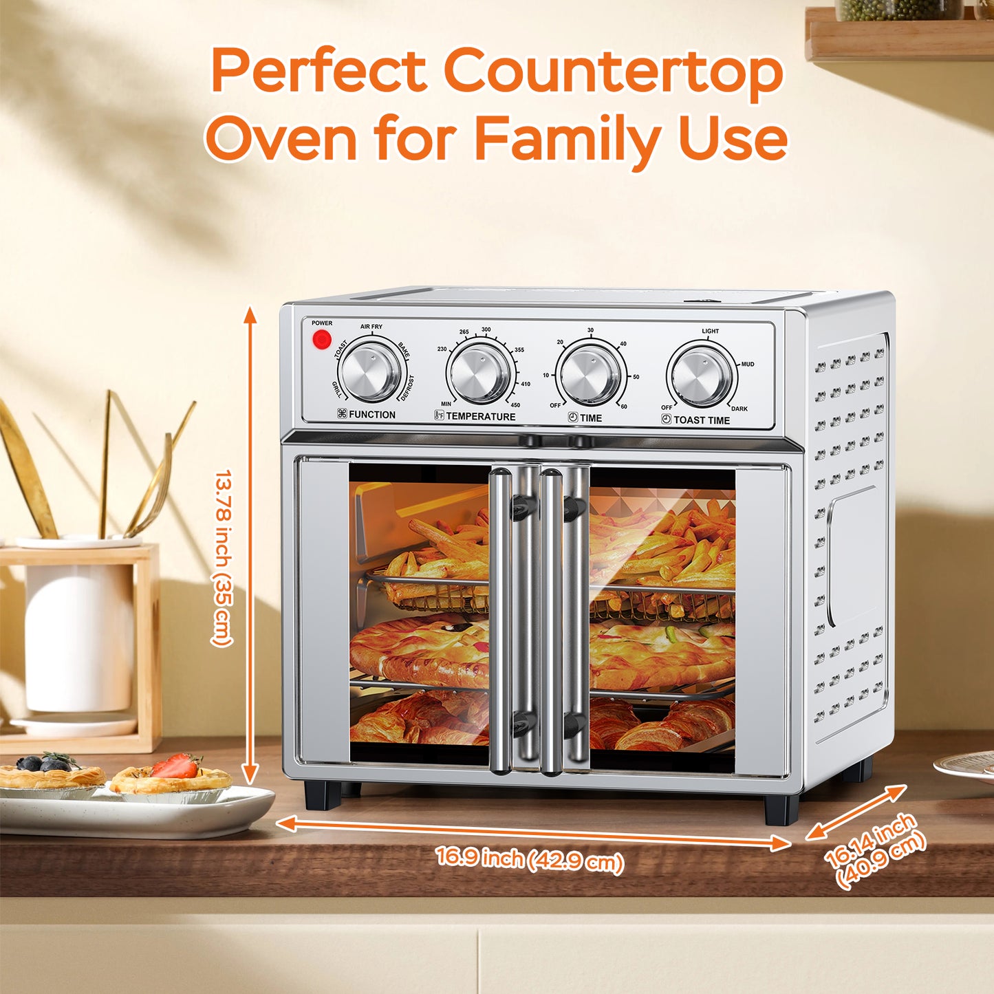26L Multifunction Air Fryer Toaster Oven - 6 Slices, 1700W