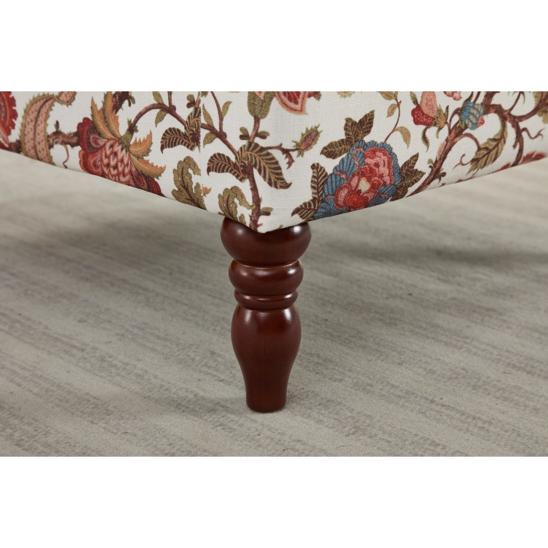 Floral Accent Chair with Retro Wood Legs - Bean Paste Red