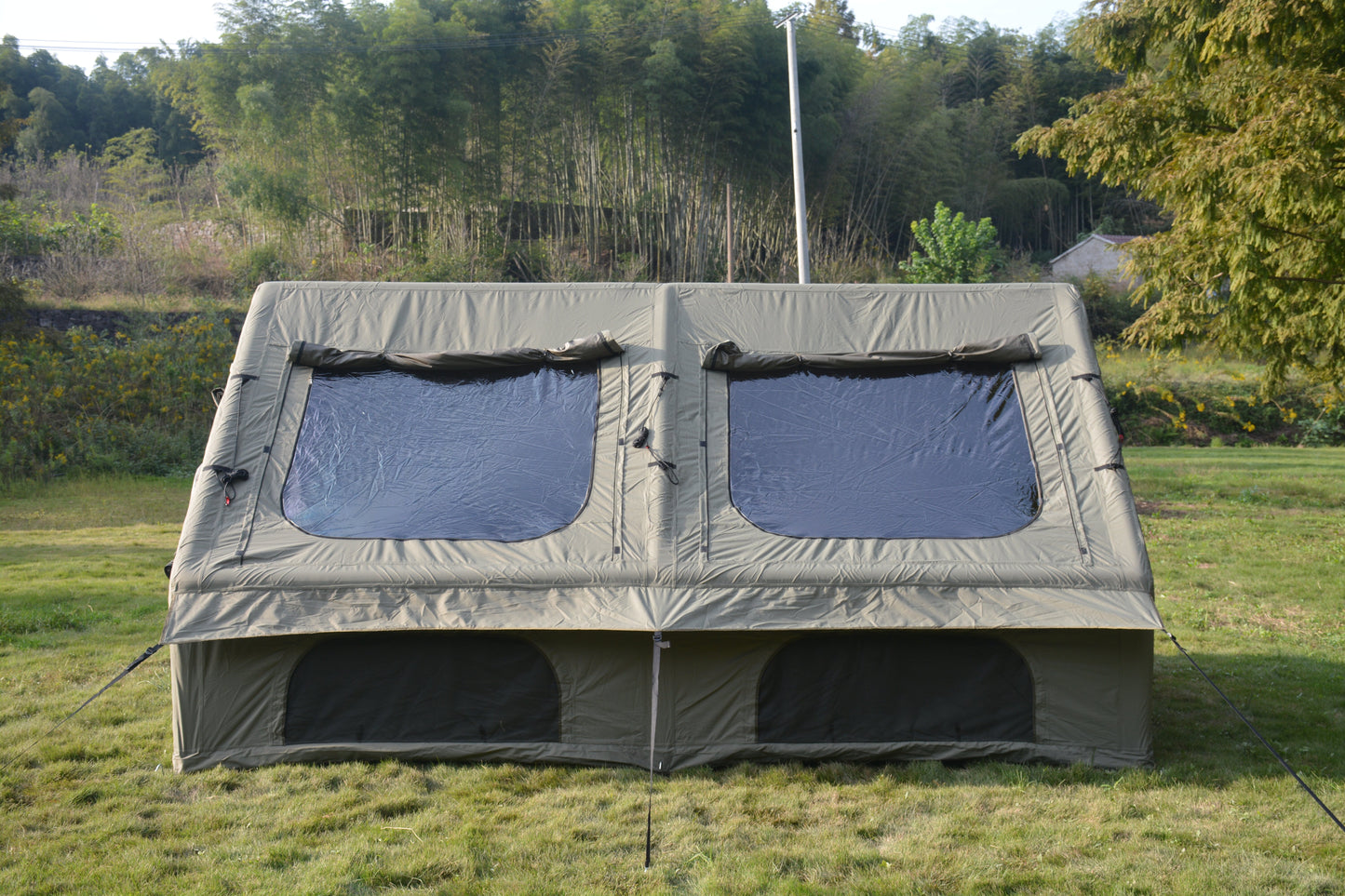 Inflatable Camping Tent - 9.8x13ft for 7-8 People, Waterproof, Easy Setup - Army Green