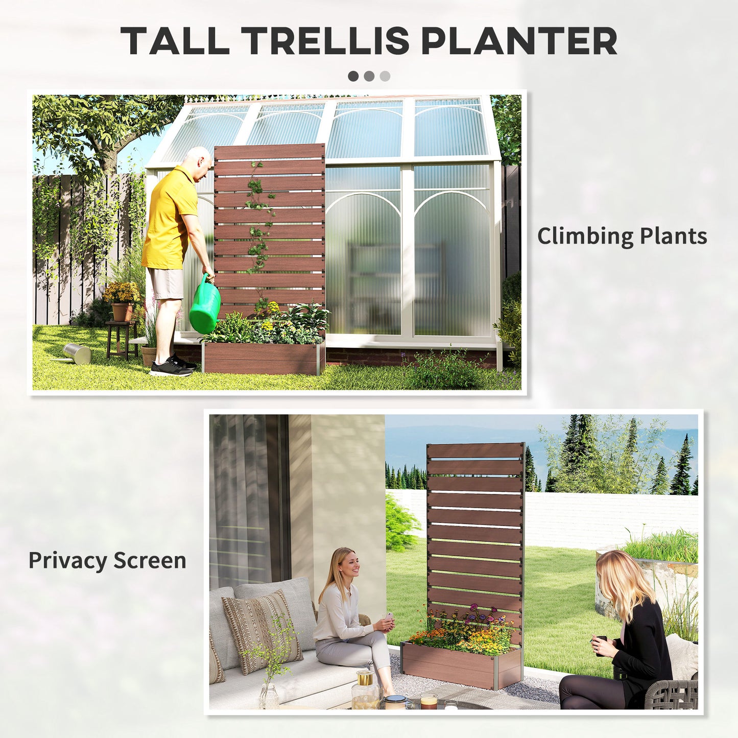 Raised Garden Bed with Trellis for Climbing Plants - Outdoor Planter Box, Light Brown 960x405x175mm