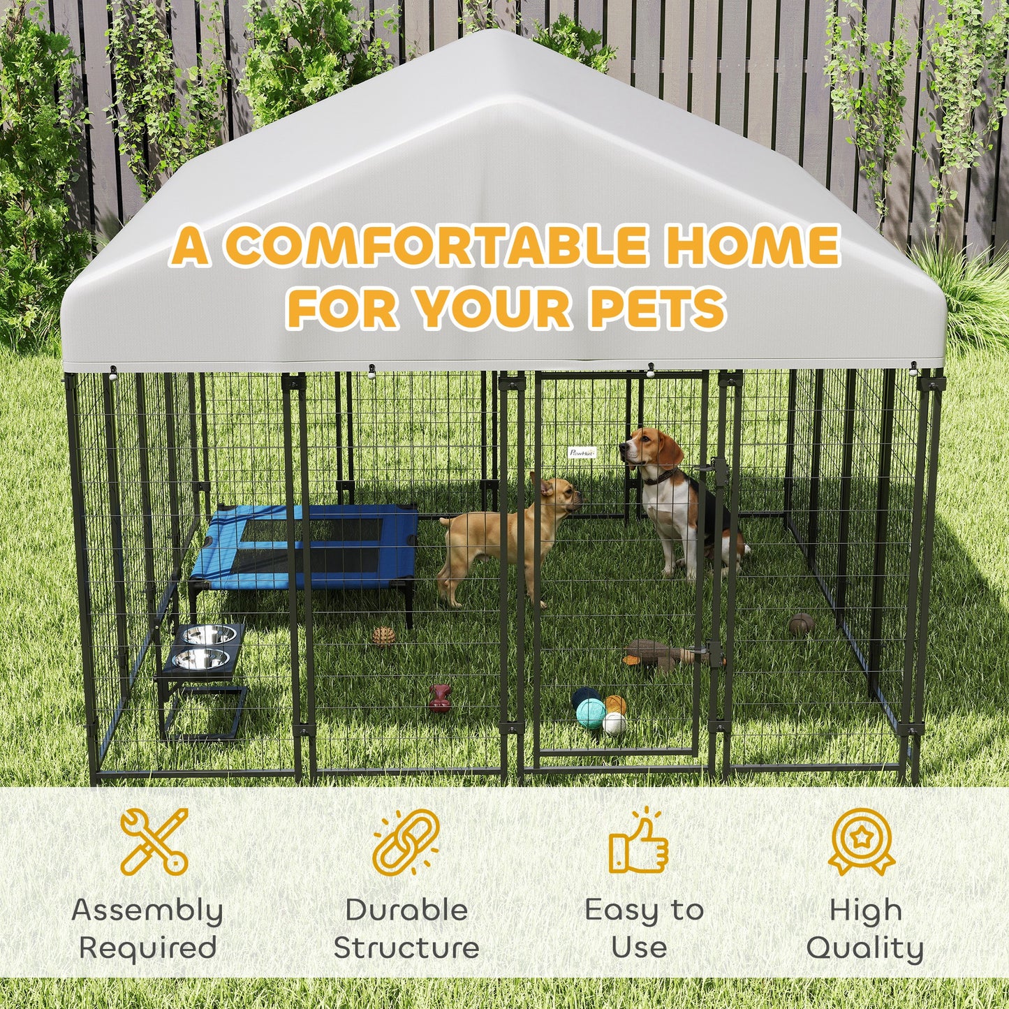 Heavy Duty Outdoor Dog Kennel with Roof, 8x8x6 ft Enclosure, Escape-Proof Lock