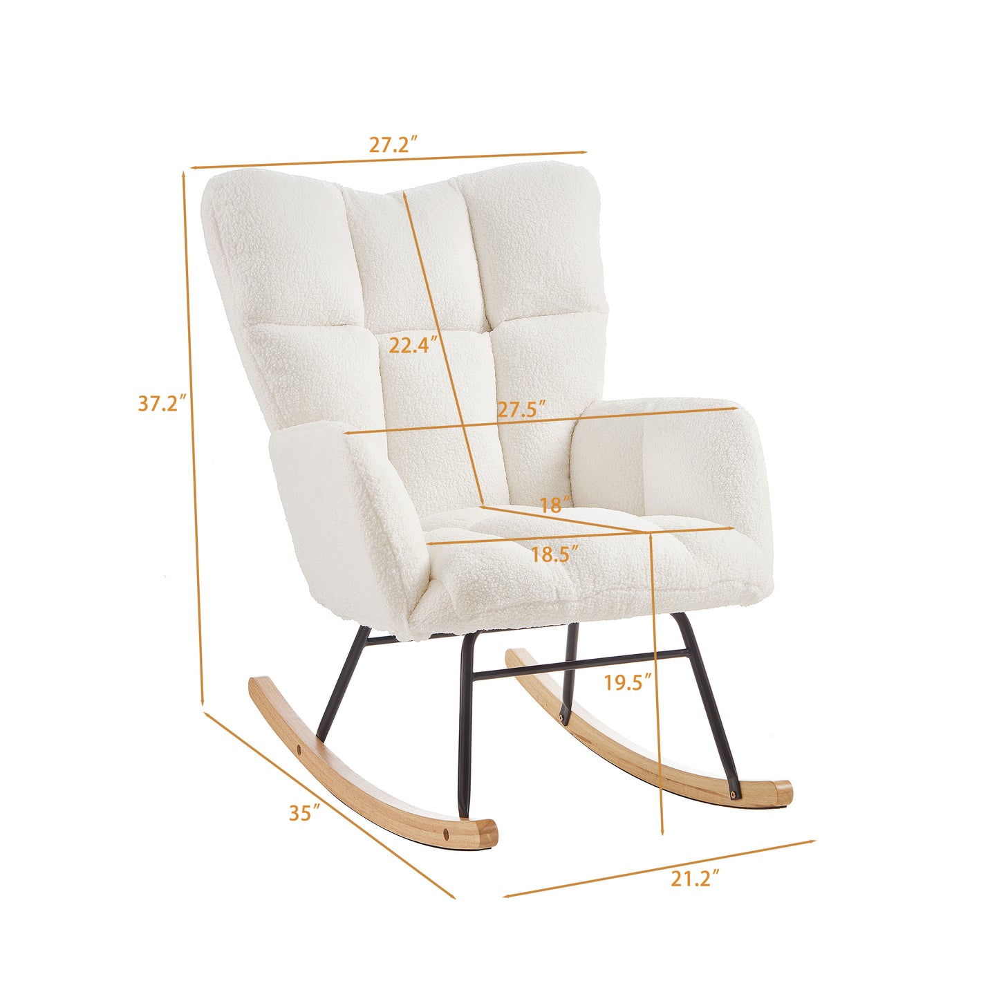 Ivory Upholstered Teddy Fabric Rocking Chair - Ergonomic Design