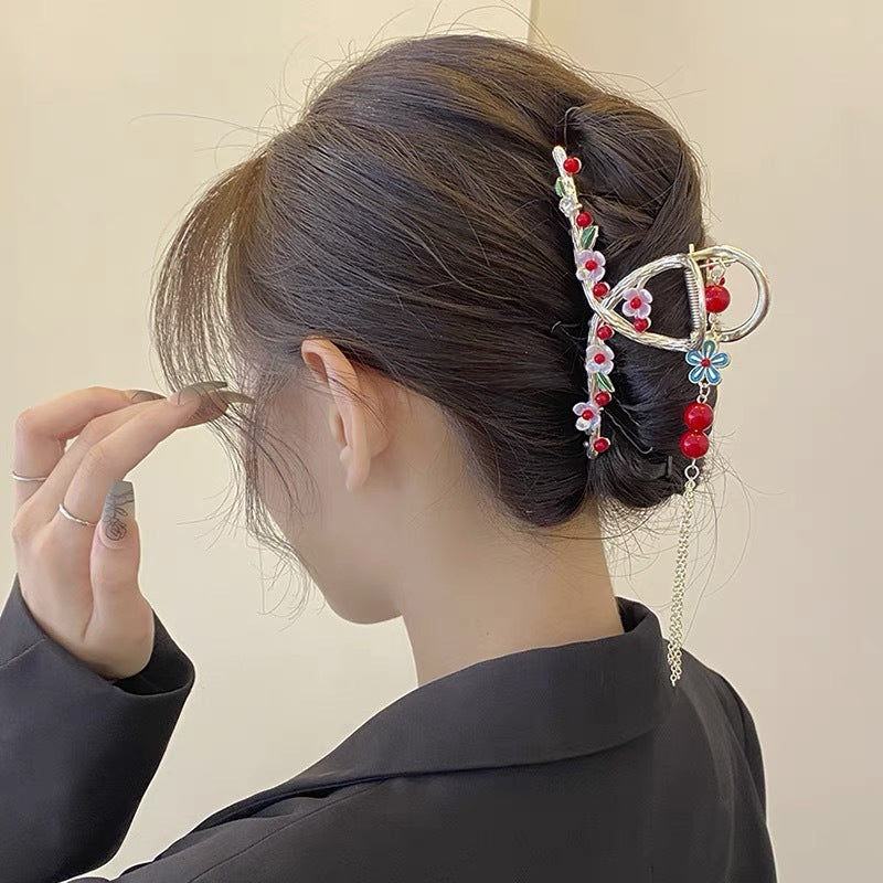 Antique Metal Hair Clip with Tassel & Pearl Detail