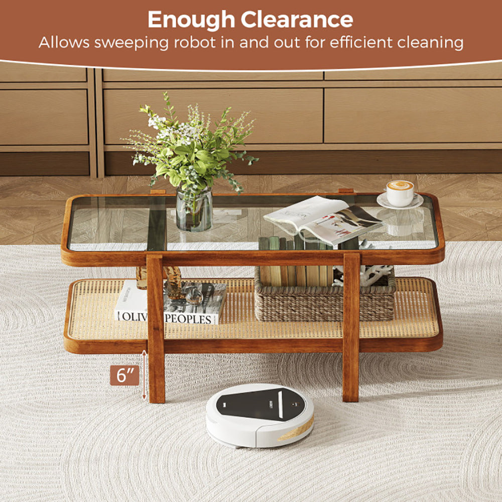 2-Tier Coffee Table With Storage And Tempered Glass Tabletop PE