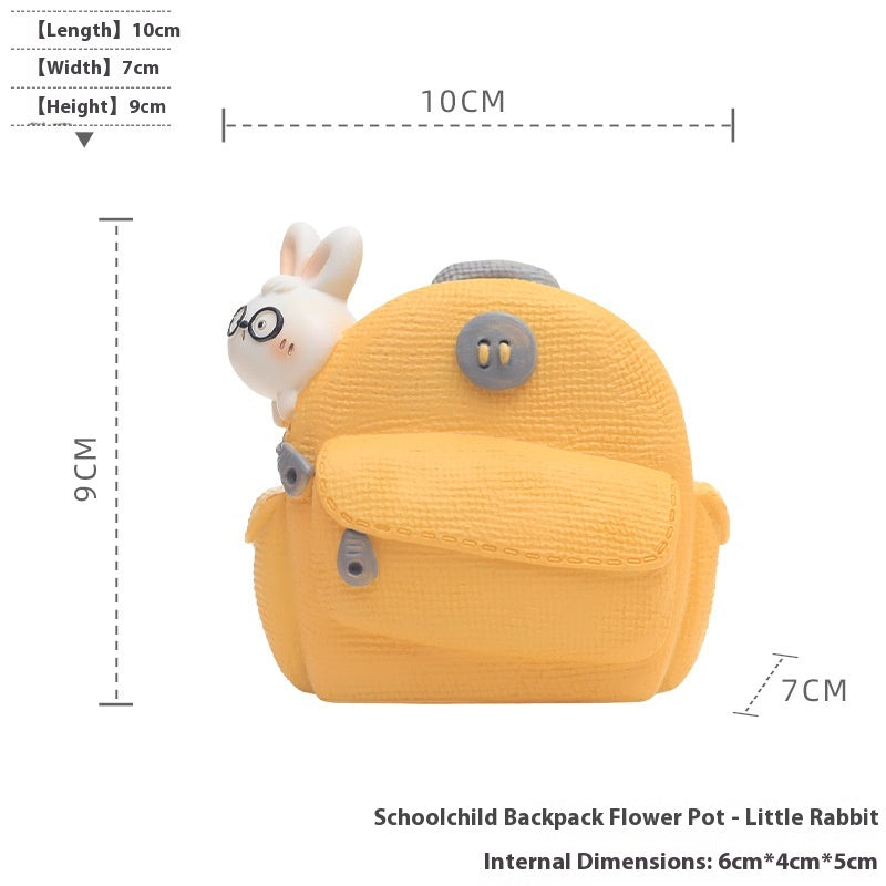 Cartoon Animal Resin Flower Pot Backpack Pen Holder for Desktop Storage