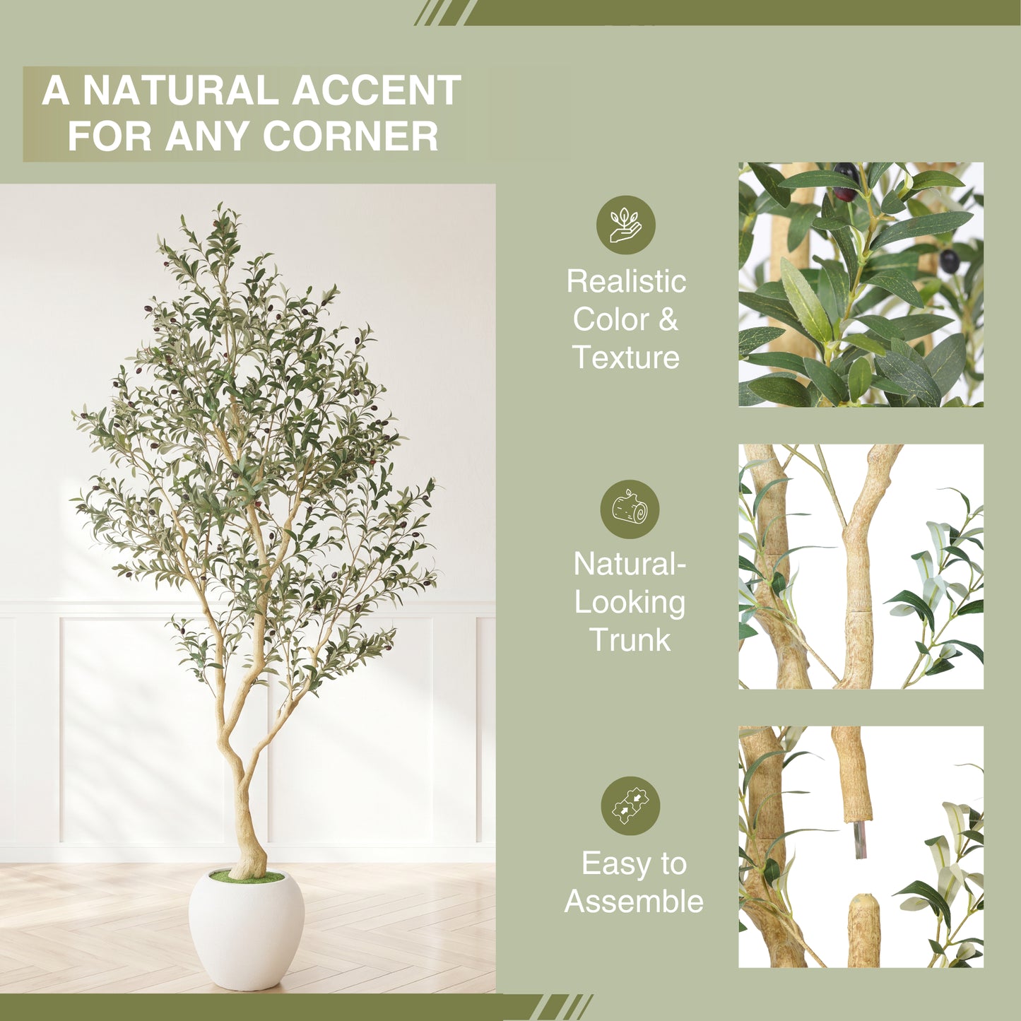 8.2FT Artificial Olive Tree in Chic White Planter - Indoor & Outdoor Decor