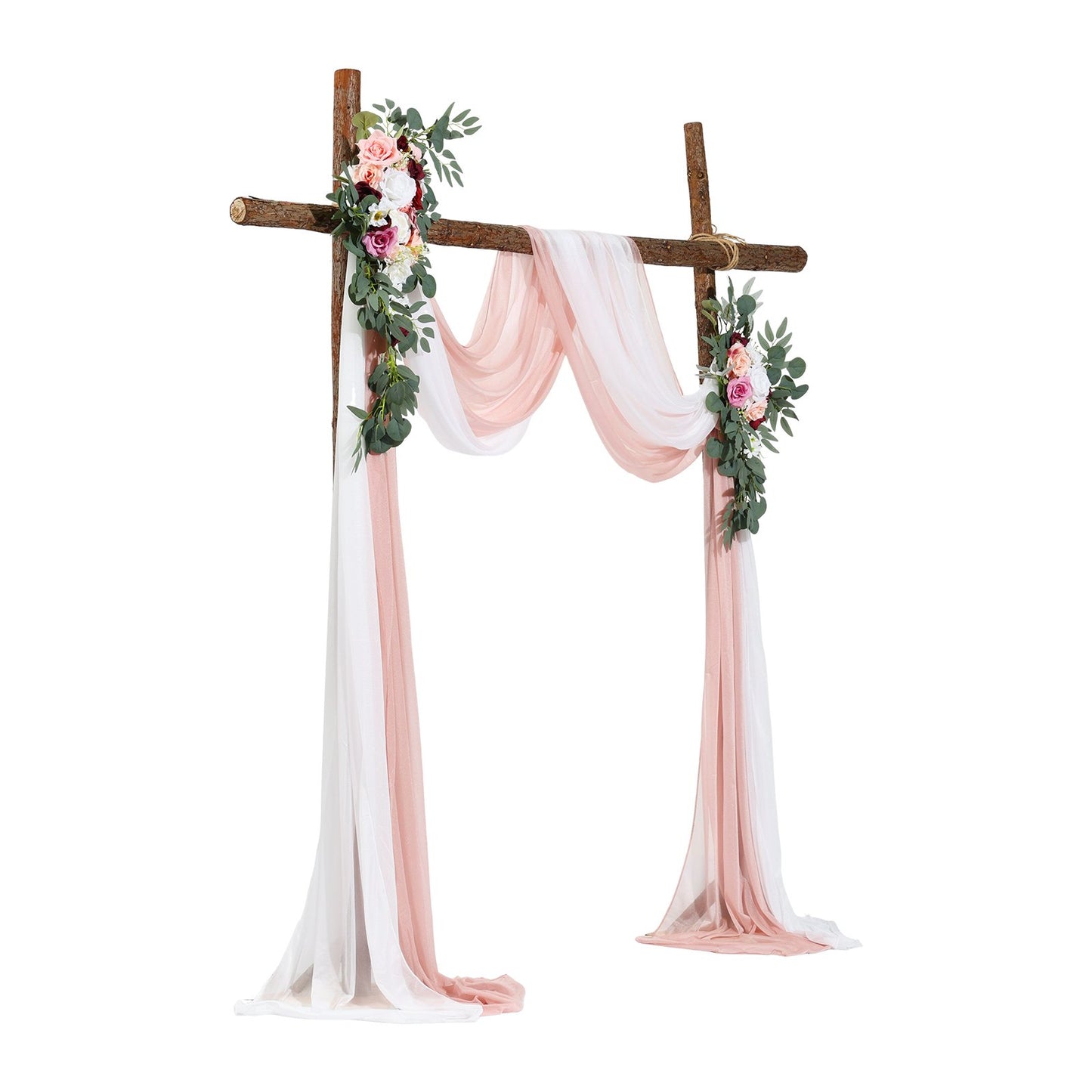 Artificial Wedding Arch Flowers Kit with 21ft Draping Fabric - Pink & Ivory