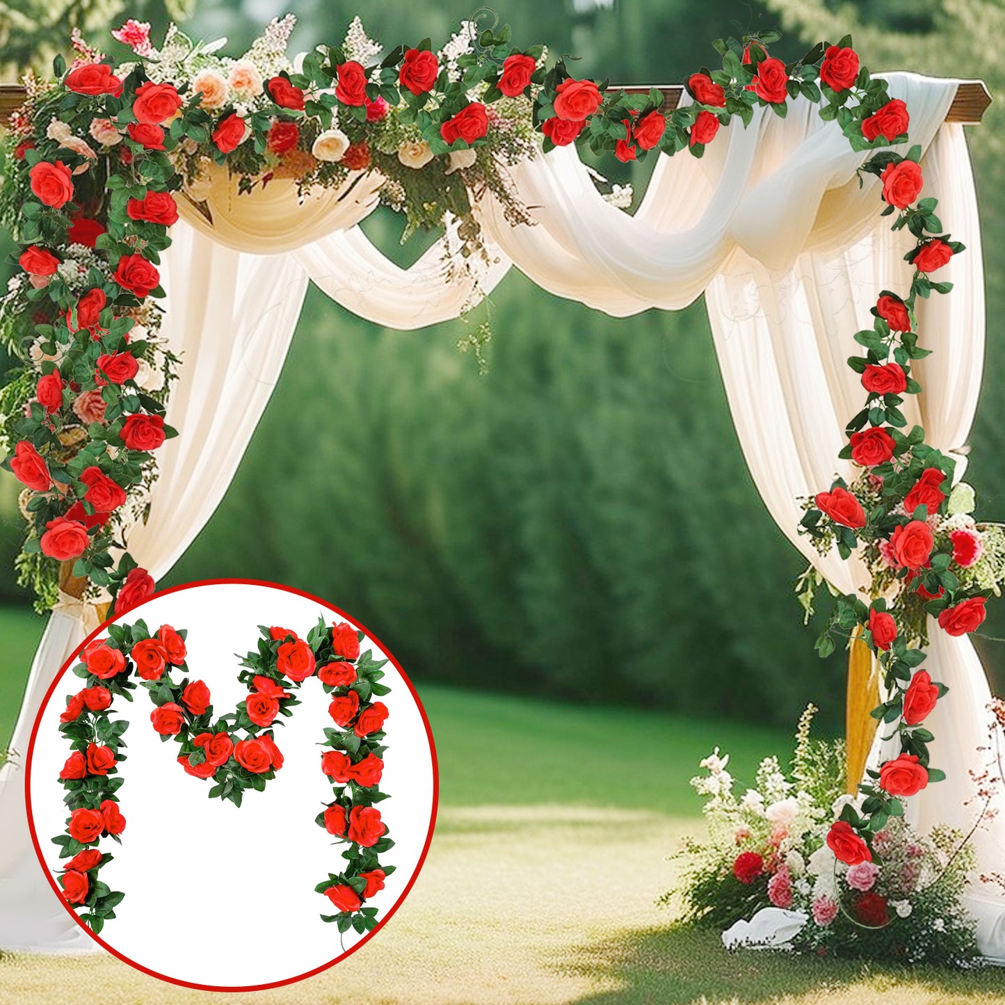 Red Artificial Eucalyptus Garland - 230cm Floral Vine Decoration
