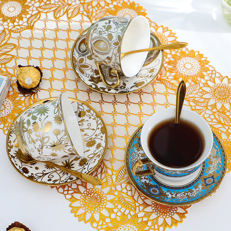 European-Style Bone China Coffee Set for 6 with Cups, Saucers & Rack - Housewarming Gift