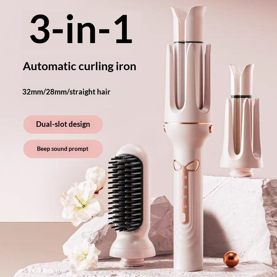 Multi-functional 3-in-1 Curling Wand & Straightener - Pink & Purple
