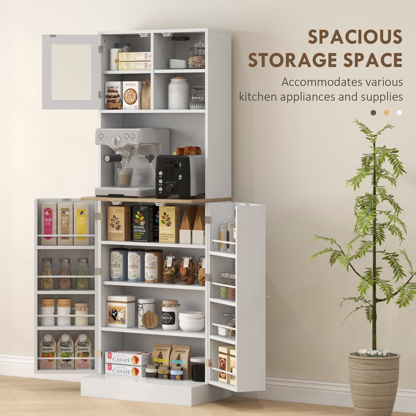 66.5" Tall Kitchen Pantry Cabinet with Adjustable Shelves - White