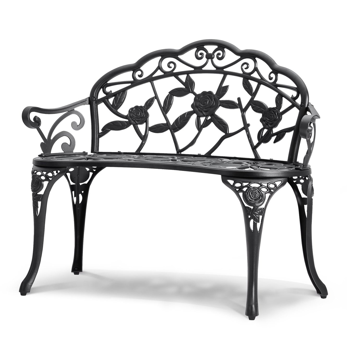 Outdoor Metal Garden Bench 38.8 Inch with Backrest and Armrests, Black