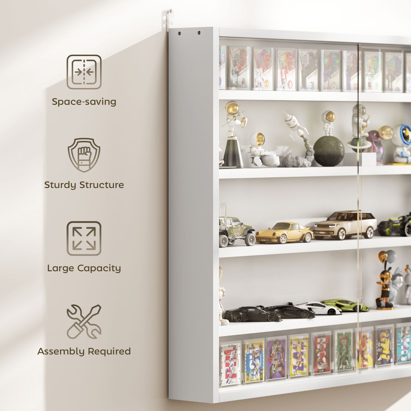 5-Tier Wall-Mounted Display Cabinet with Glass Doors - White