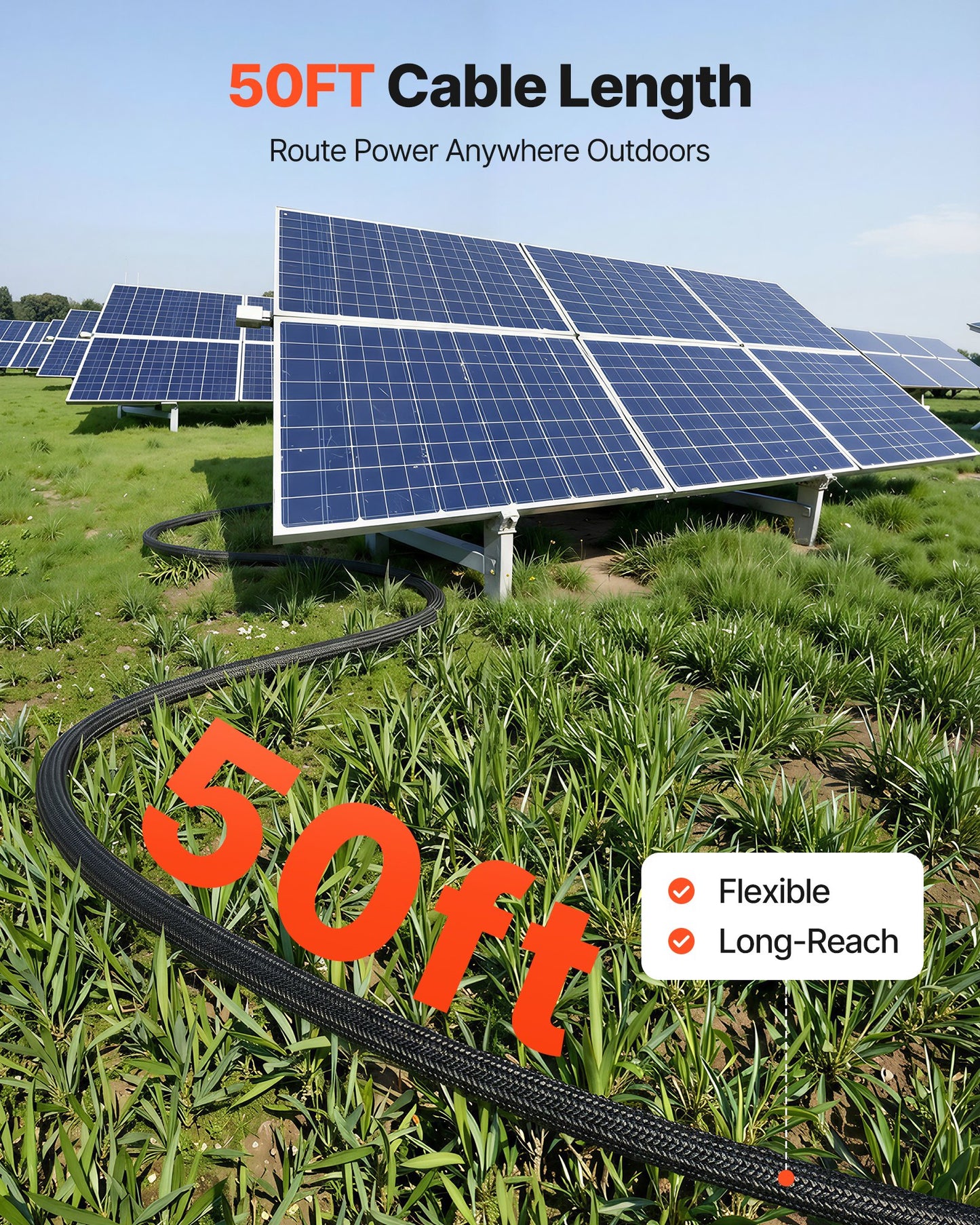50FT Solar Panel Extension Cable 10 AWG Waterproof PV Wire with Connectors
