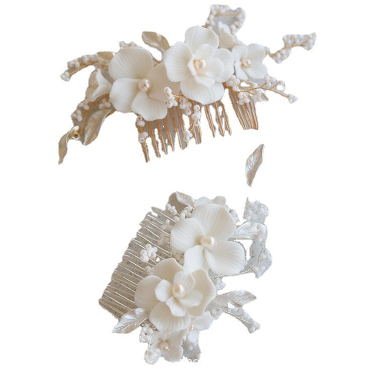 Ceramic Flower Hair Comb - Metal, Compact Design