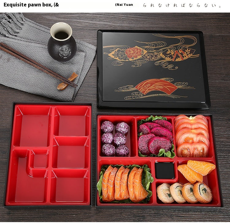 Japanese Style Wooden Grain Plastic Lunch Box with Divided Compartments