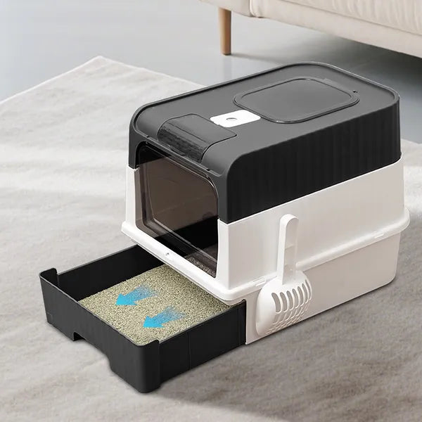 Enclosed Cat Litter Box with Top & Front Entry, Pull-Out Drawer, Odor Control, Large Size