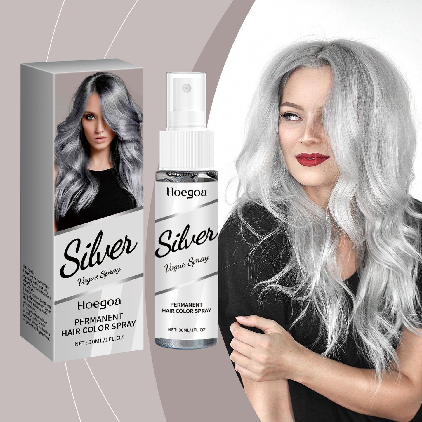 Silver Gray Hair Dye Spray 30ml for Temporary Hair Coloring
