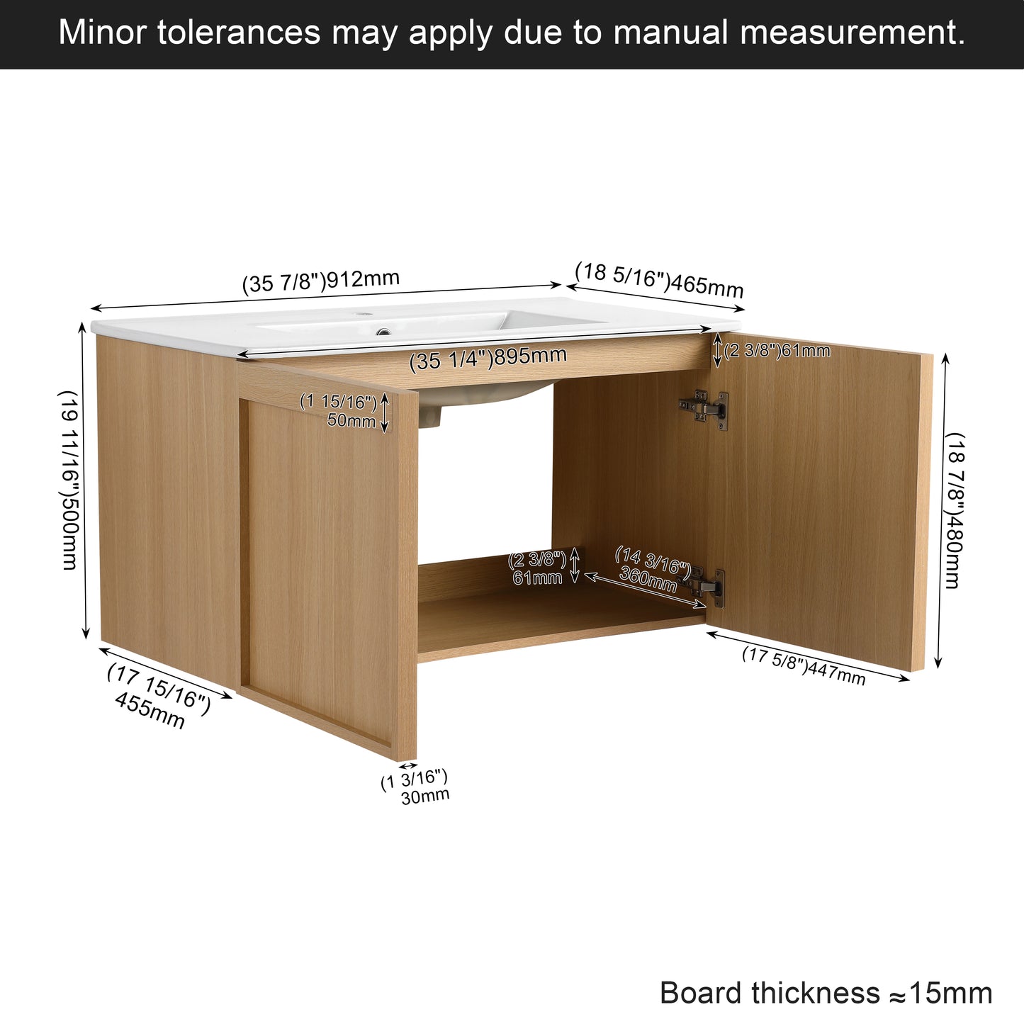 36" Wall-Mounted Bathroom Vanity with Sink - Light Oak