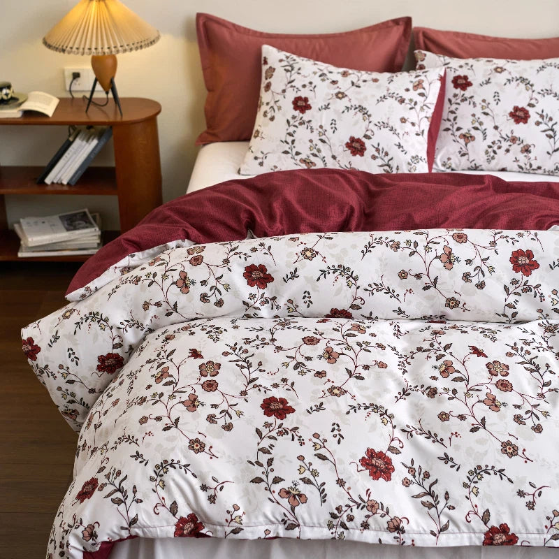 Cross Border Floral Print Duvet Cover Set - Elegant Breathable Bedding