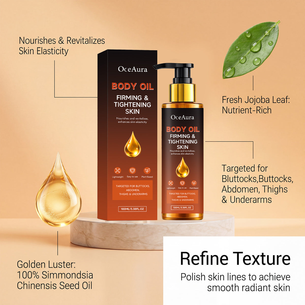 Firming Body Oil with Grape Seed & Rose Hip Oil - 100ml Natural Moisturizer