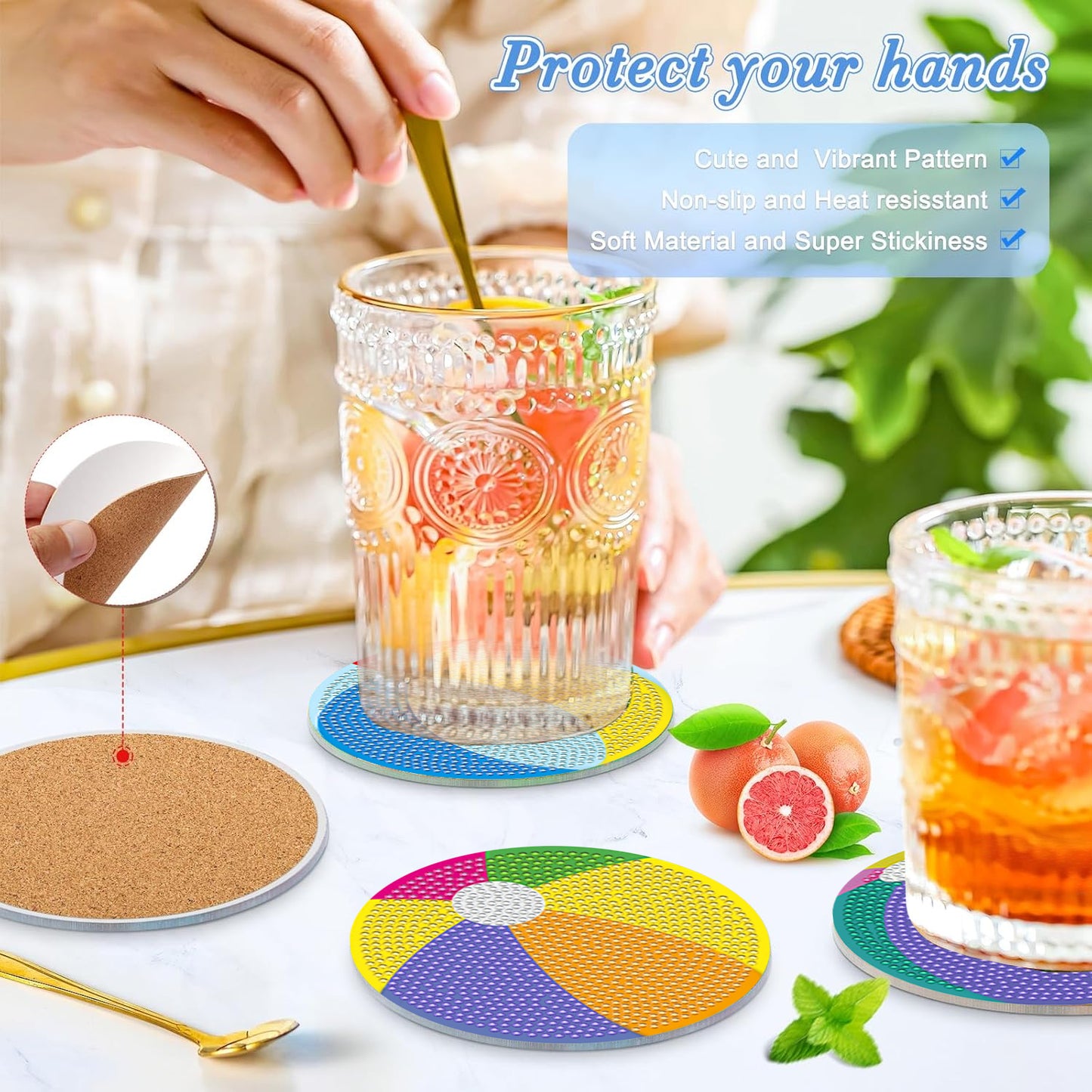 6-Pack Multi-Color Diamond Art Coasters - Acrylic