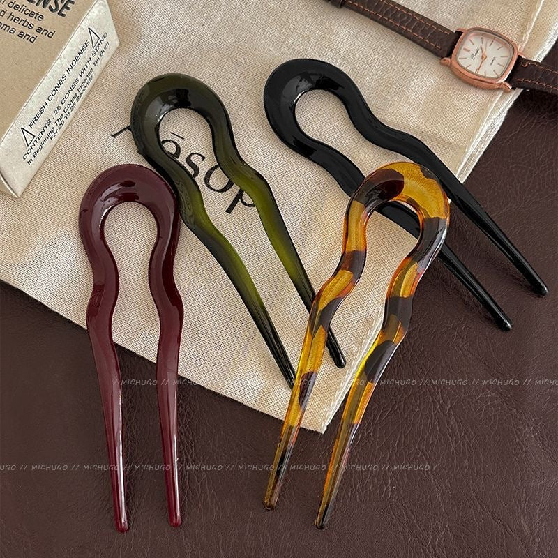 Acrylic Women's Hairpin Back Updo Pin Geometric Retro Style Hair Accessory