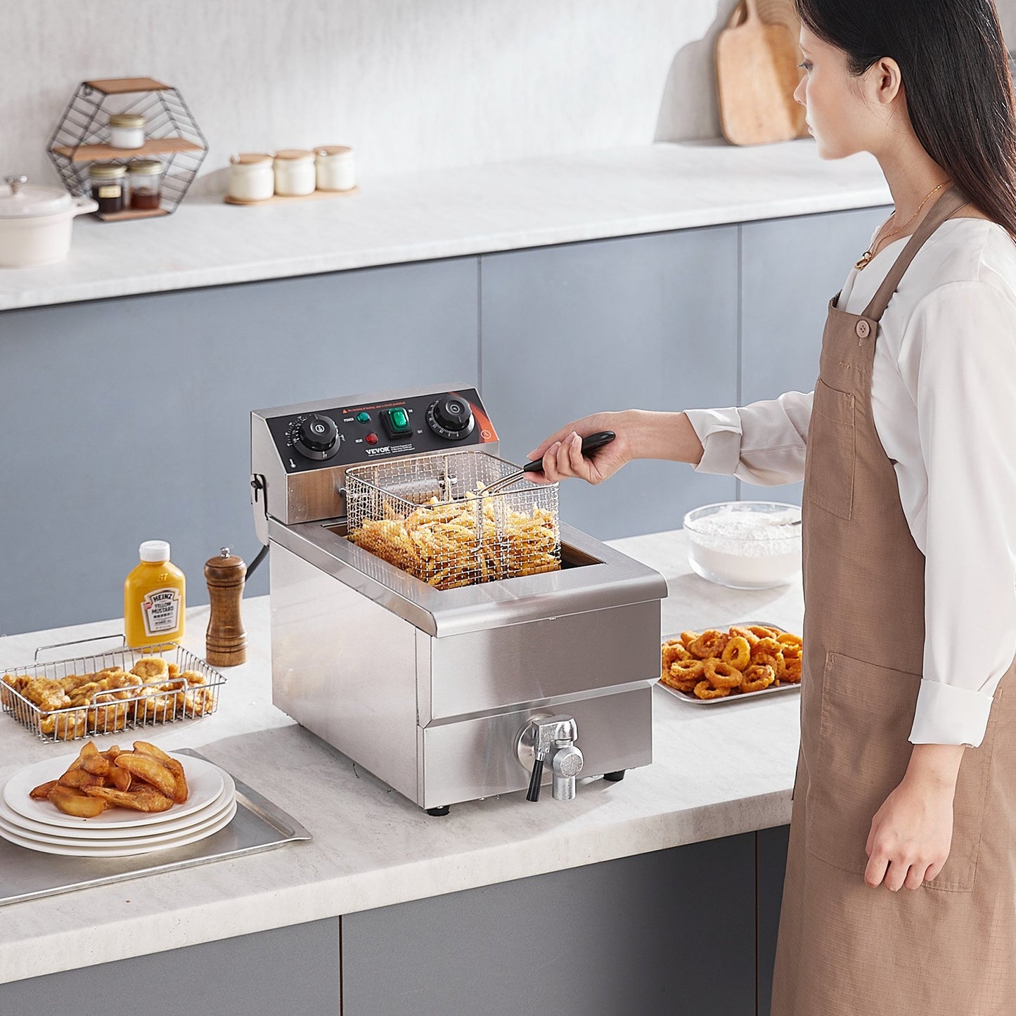Commercial Electric Deep Fryer 11.6 Qt 1500W Countertop Food Cooker - Silver
