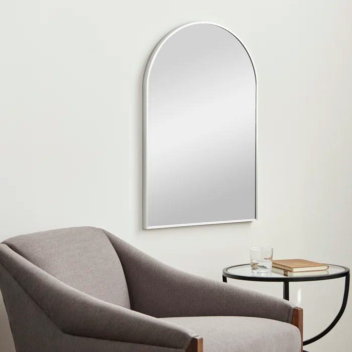 20x30 Inch Silver Metal Framed Arched Bathroom Mirror