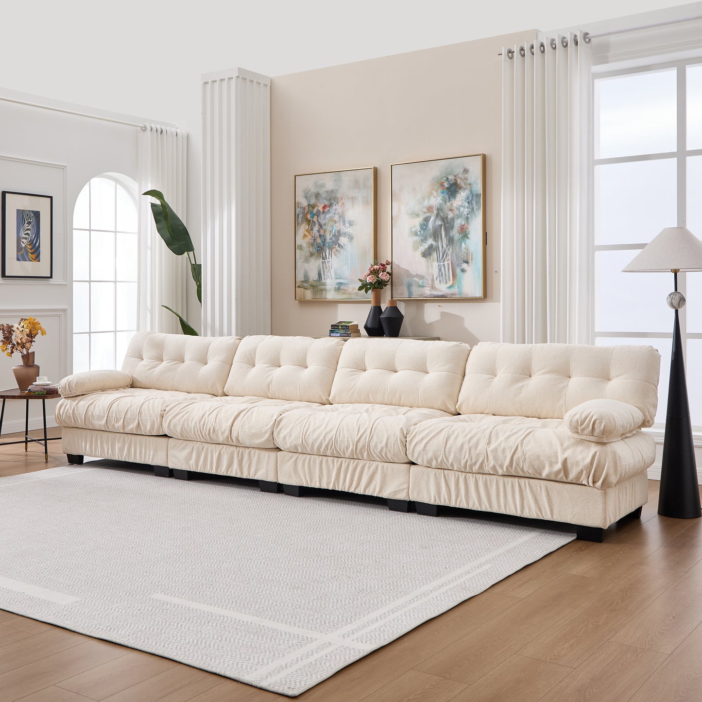 Modular Sectional Sofa Cloud Couch - Beige 4-Seater with Pillows