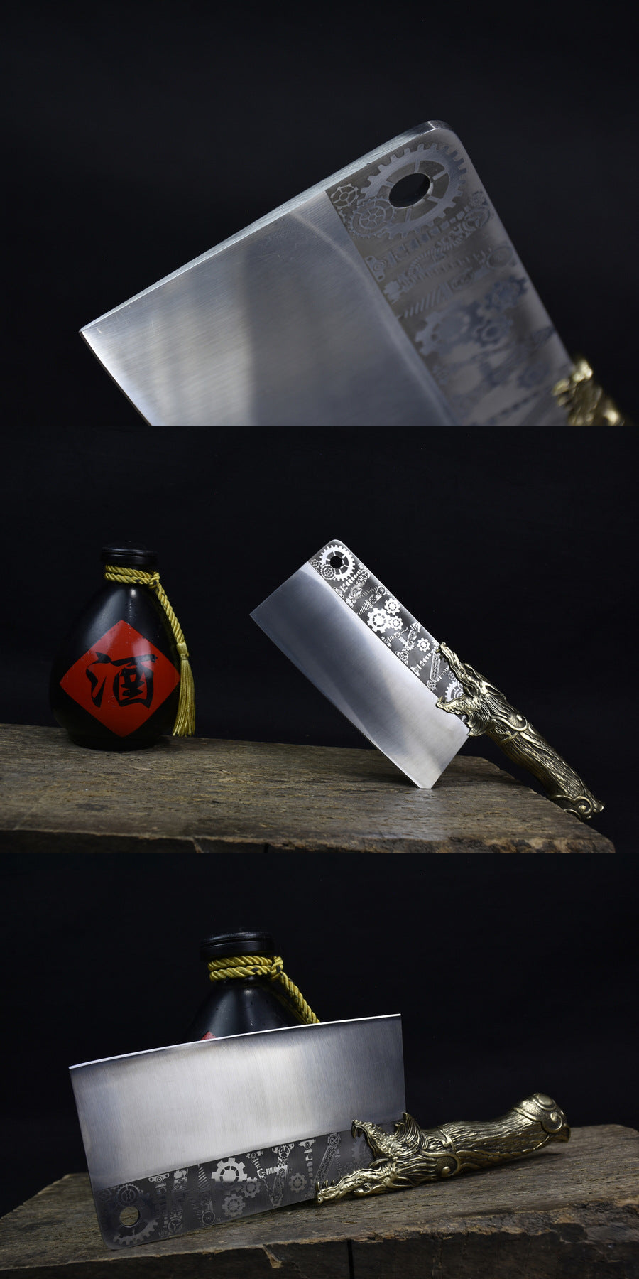 Stainless Steel Copper Handle Meat Cutting Knife V-Shaped Blade