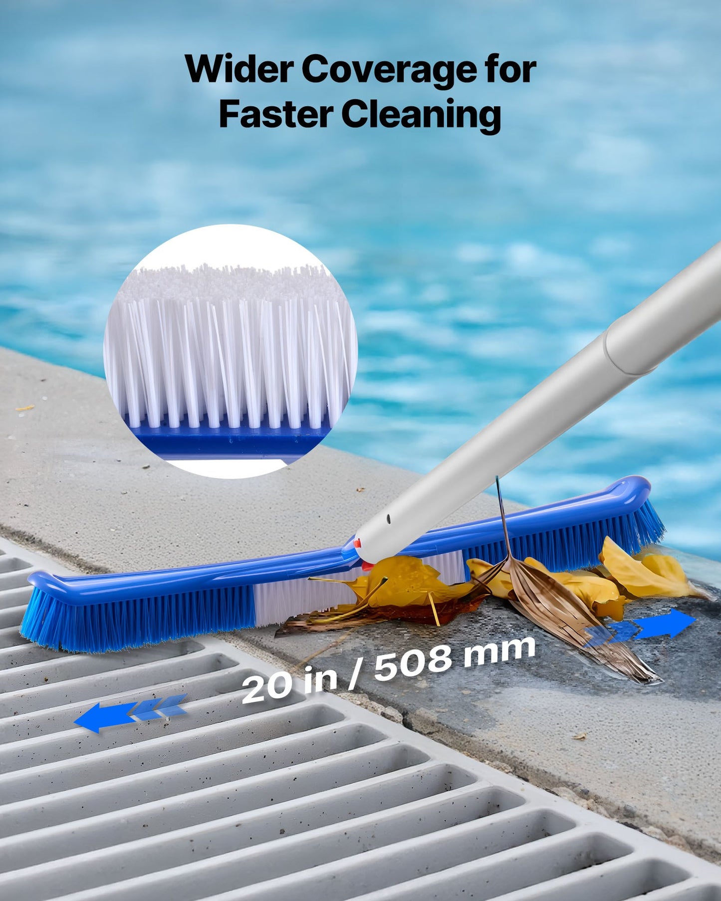 Swimming Pool Cleaning Kit with Leaf Skimmer Nets & Brush Heads - Blue