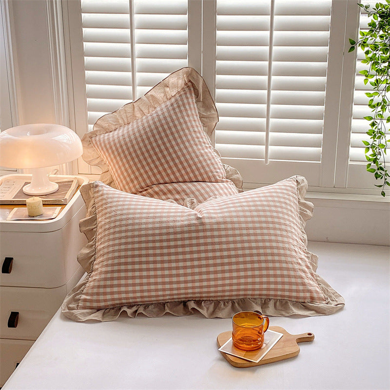 Full Cotton Pillowcase with Flounce - Washed Cotton, Single Size, Multiple Styles