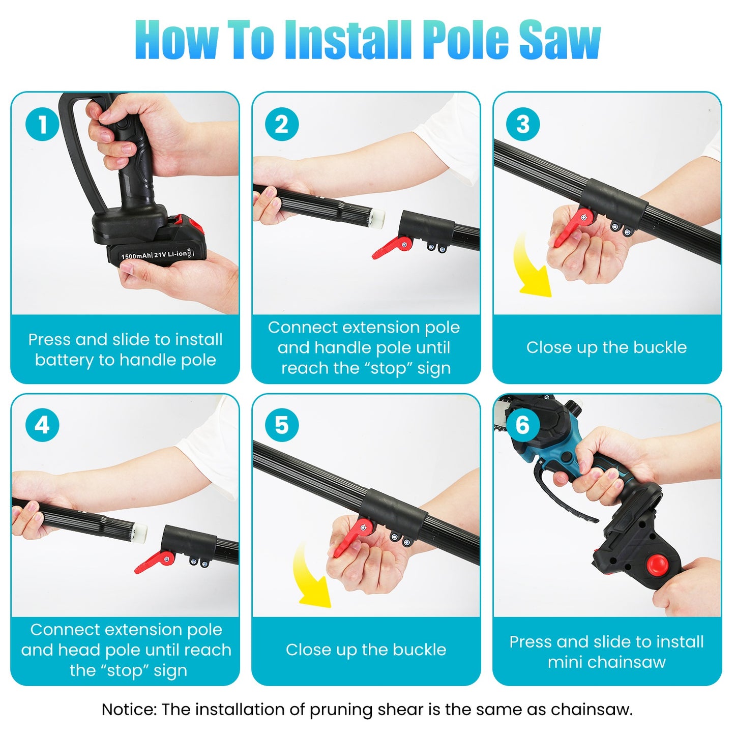 Cordless Pole Saw & Mini Chainsaw with Extension Poles - 21V Battery