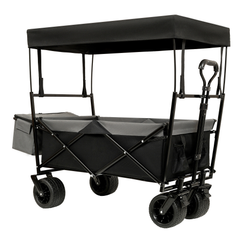 Large Capacity Collapsible Wagon with Canopy and Mosquito Net - All-Terrain Wheels, Foldable Garden Cart