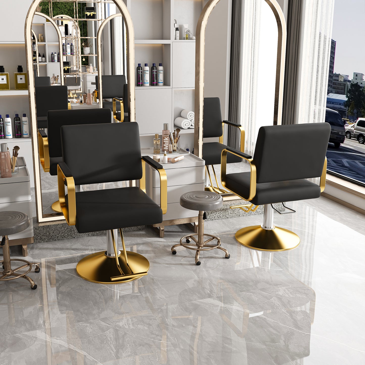 Hydraulic Salon Chair - 360 Swivel Barber Stylist With Pump,