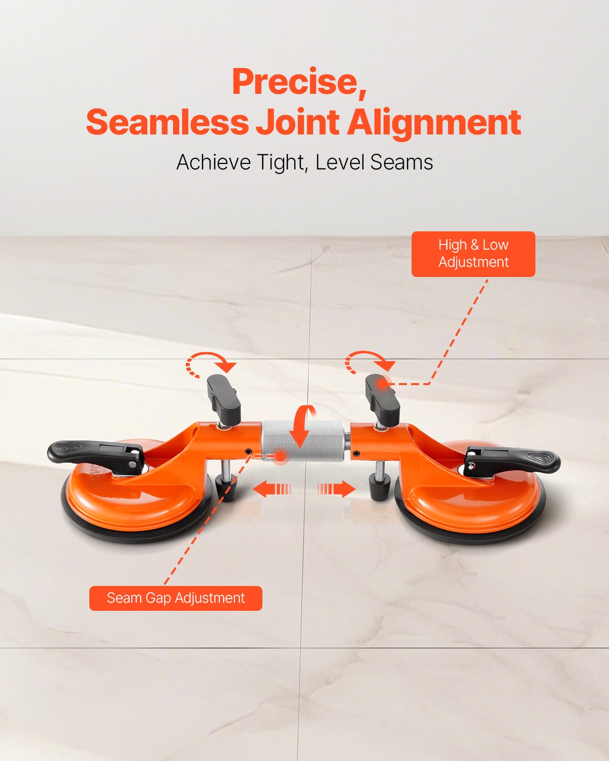 Seamless Seam Setter with Suction Cup for Tile & Glass Leveling - Orange