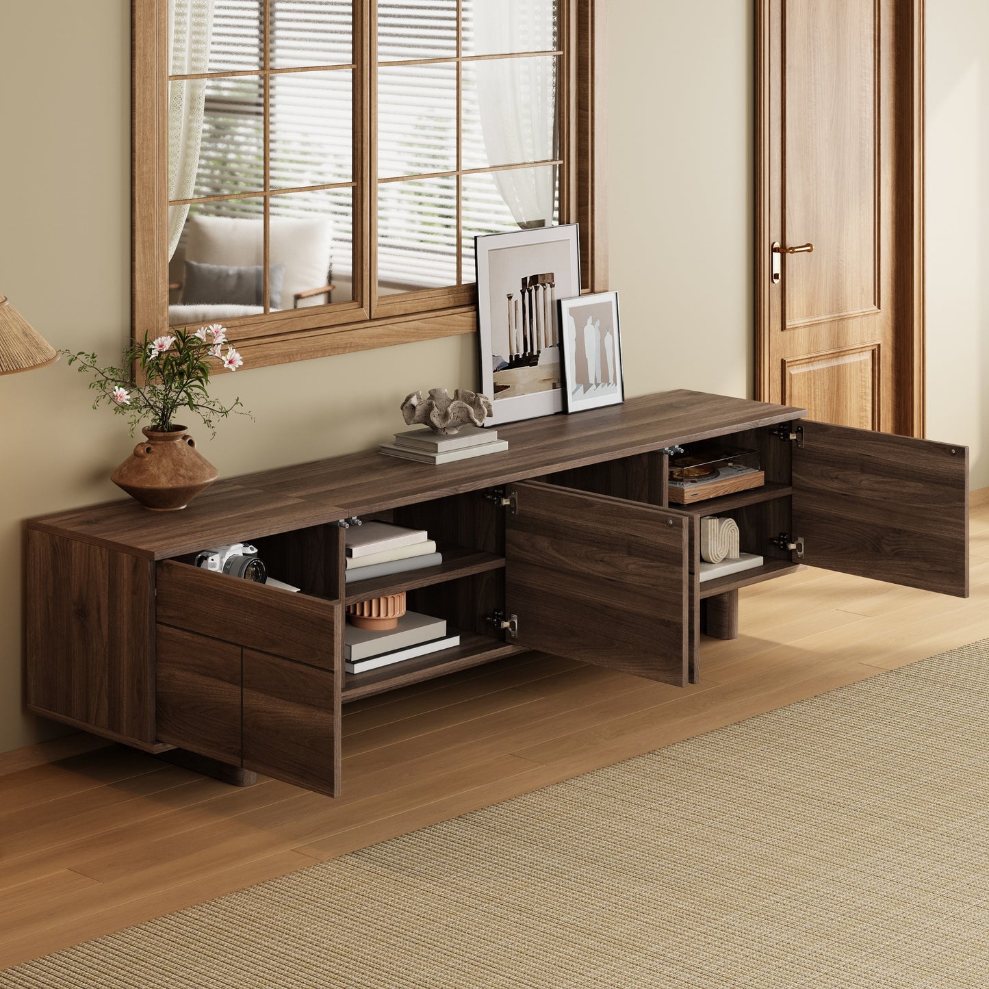 Modern 78-Inch TV Stand for TVs up to 85" - Dark Brown