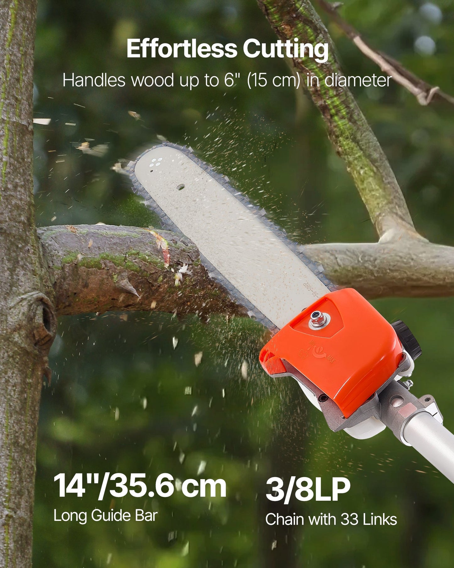 Gas Pole Saw 52CC 2-Stroke Extendable Tree Trimmer with 14in Bar