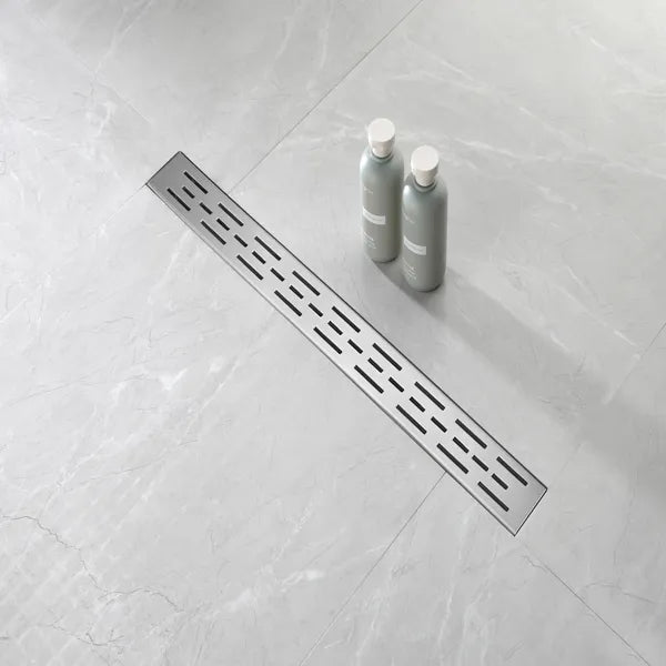 28 Inch Stainless Steel Shower Floor Drain with Removable Brick Pattern Grate and Hair Strainer