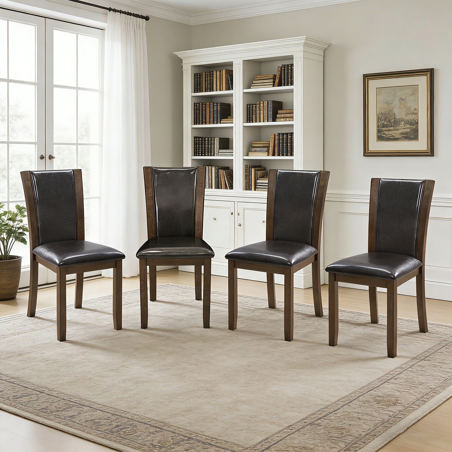 Wooden Dining Chairs Set of 4 with Padded Seat - Dark Walnut