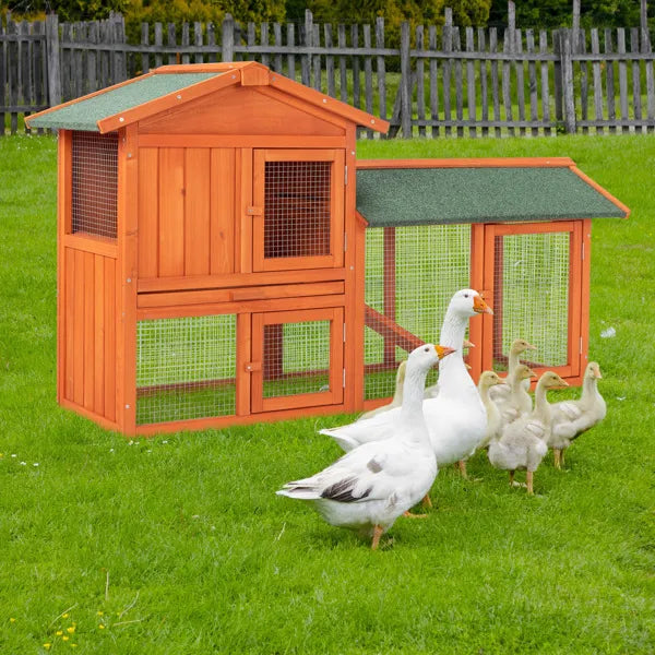 Large Wooden Rabbit Hutch with Green Roof, Removable Tray & Locking Doors