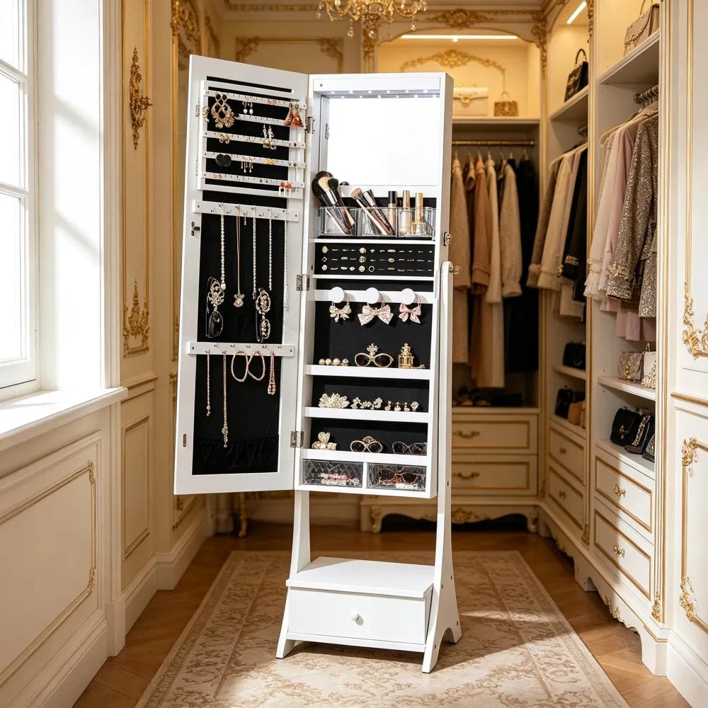 Vintage Jewelry Cabinet with Full-Length Mirror and 3 Shelves