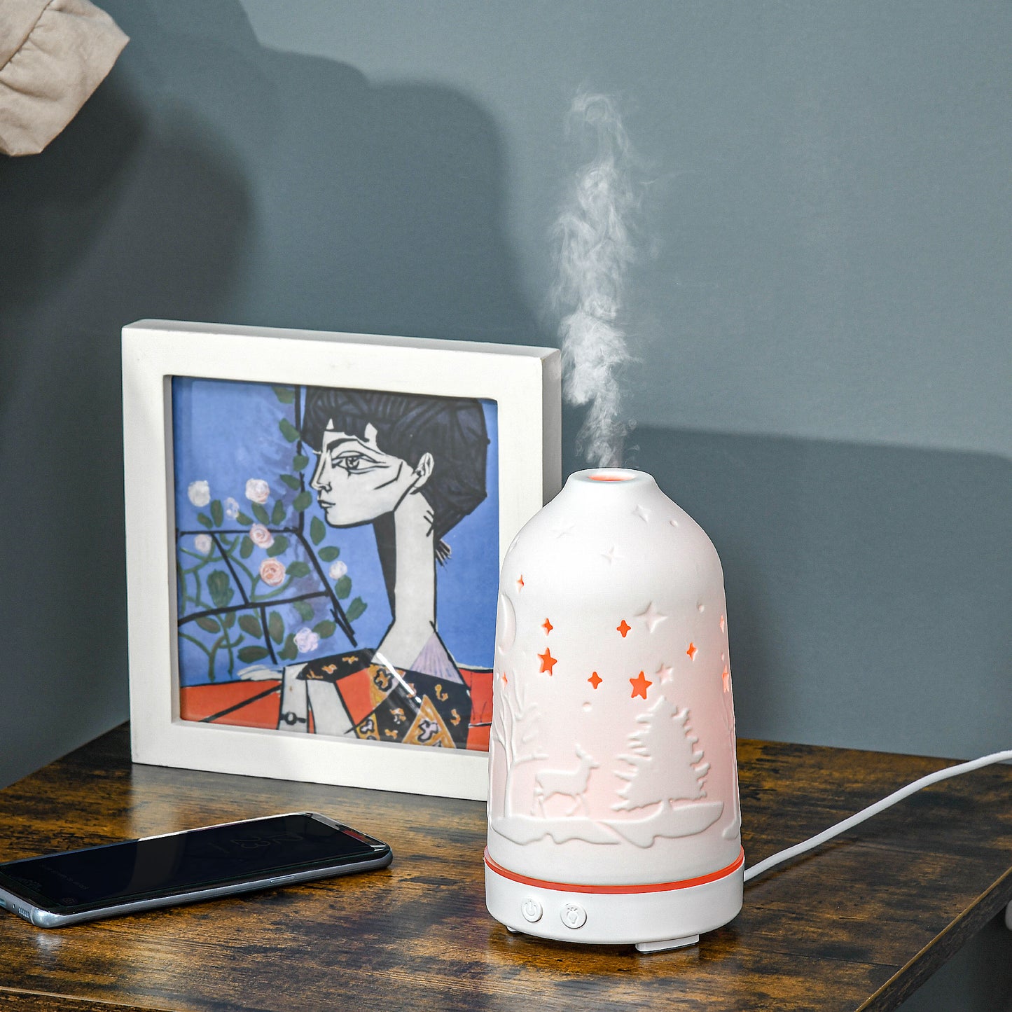 Ultrasonic Aromatherapy Diffuser with 7 LED Colors and Humidifier - 100ml, White