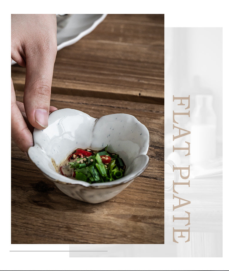 Ceramic Petals Seasoning Dish - White Porcelain Tableware for Kitchen