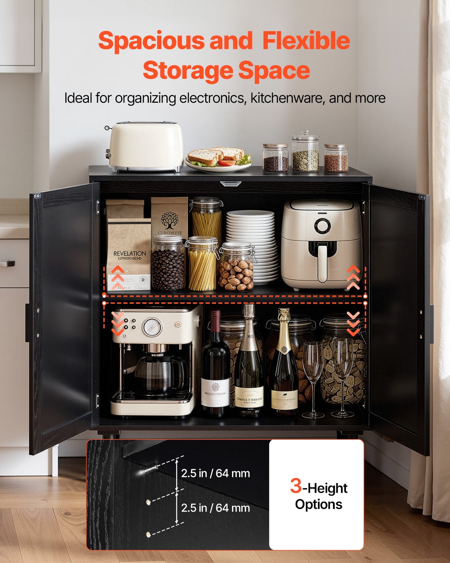 Black Rattan Storage Cabinet with Magnetic Doors & Adjustable Shelves