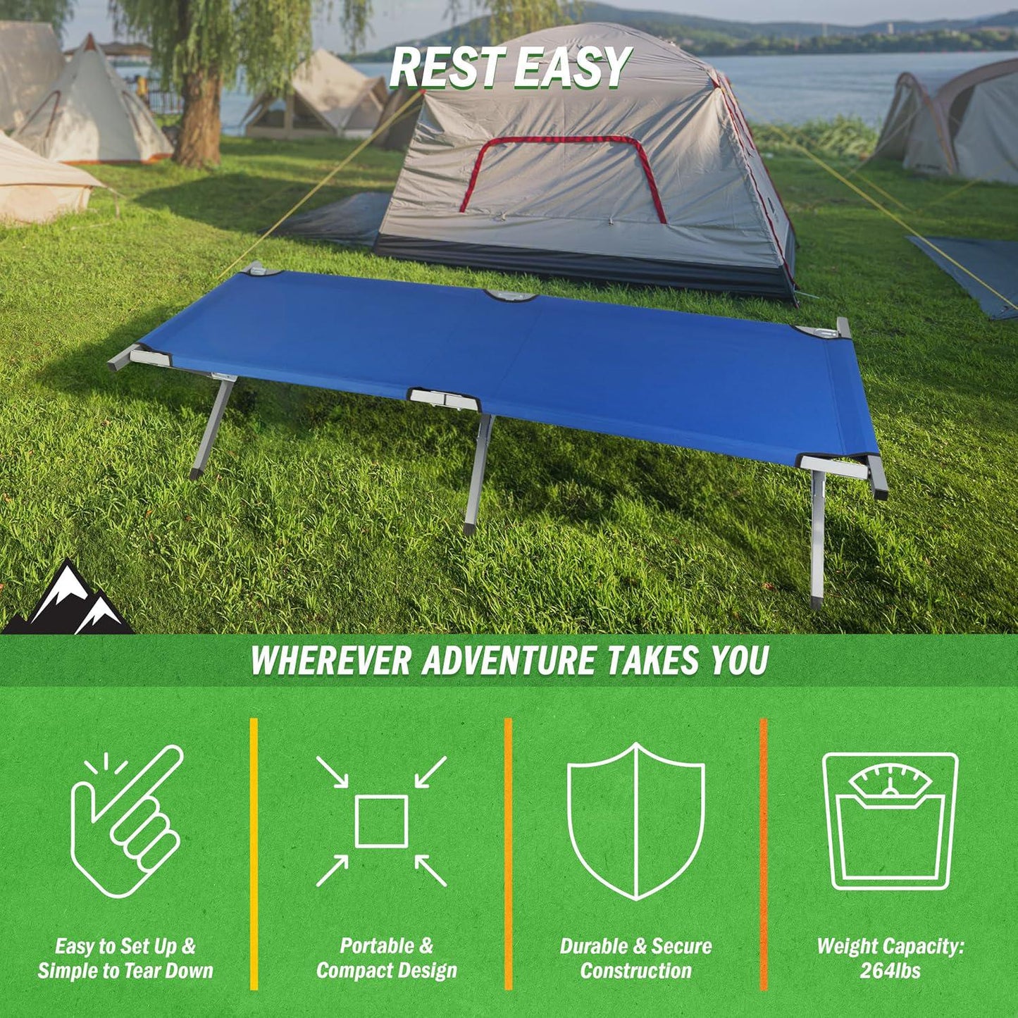 Portable Folding Camping Cot with Carry Bag - Lightweight & Durable