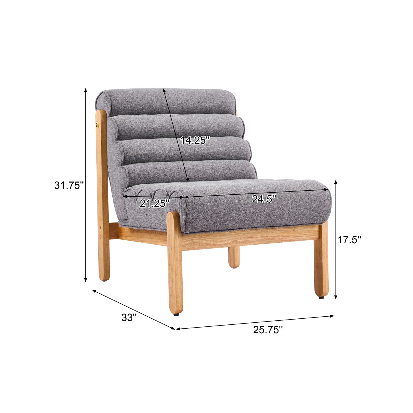 Fluffy Accent Chair Gray With Natural Solid Wood Frame