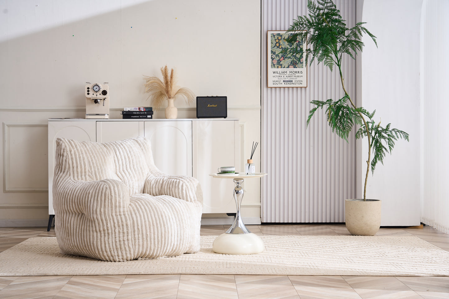 Soft Corduroy Bean Bag Chair with Memory Foam - Beige